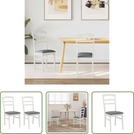 Sedia in legno di gomma -  Sedia da pranzo 2 pcs Bianco e Grigio Legno di gomma solido