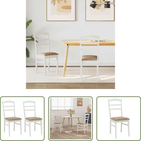 Sedia in legno di gomma -  Sedia da pranzo 2 pcs Bianco e marrone Legno di gomma solido