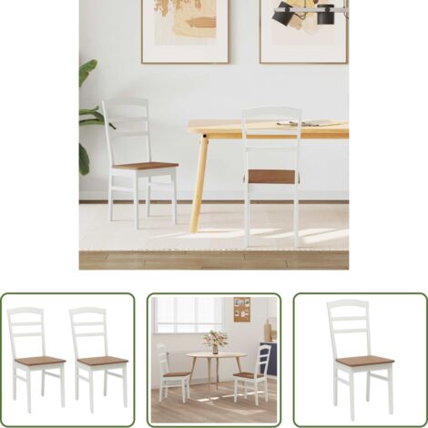 Sedia in legno di gomma -  Sedia da pranzo 2 pcs Bianco e Naturale Legno di gomma solido