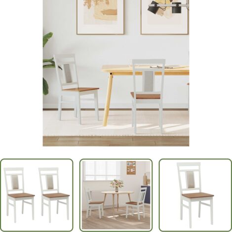 Sedia in legno di gomma -  Sedia da pranzo 2 pcs Bianco e Naturale Legno di gomma solido