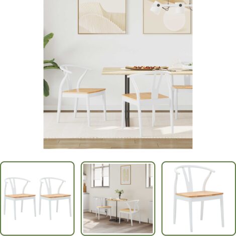 Sedia in legno di gomma -  Sedia da pranzo 2 pcs Bianco e Naturale Legno di gomma solido