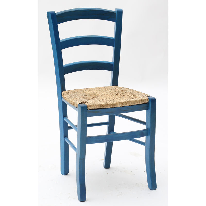 Set di 2 sedie in legno blu impagliata - Blu