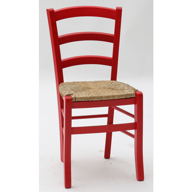 Set di 2 sedie in legno rosso impagliata - Rosso