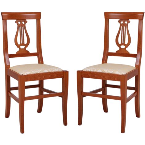 Sedia in legno massello Ciliegio con seduta imbottita LIRA SET 2 pezzi