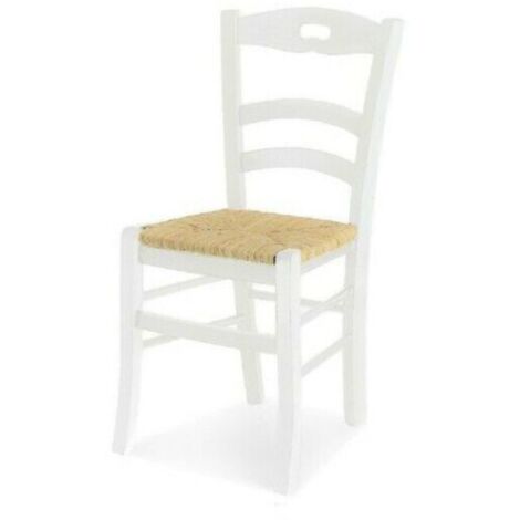 Sedia in legno massello modello Rochelle Seduta Paglia - Vari colori  Colori Legno: Bianco Opaco