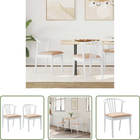 Sedia in legno -  Sedia da pranzo 2 pcs Bianco e marrone Legno di gomma massiccio