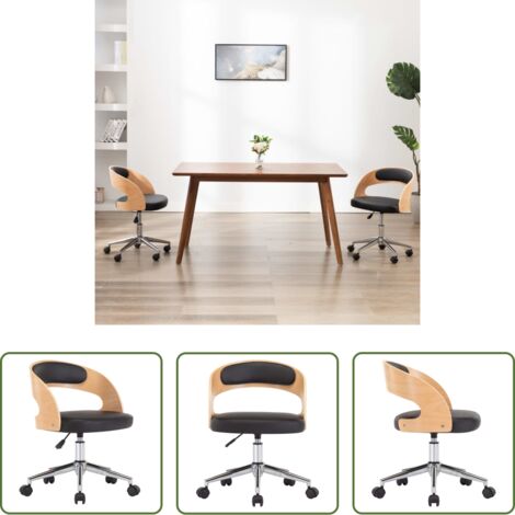 Sedia in legno -  Sedia da Ufficio Girevole Nera in Legno Piegato e Similpelle