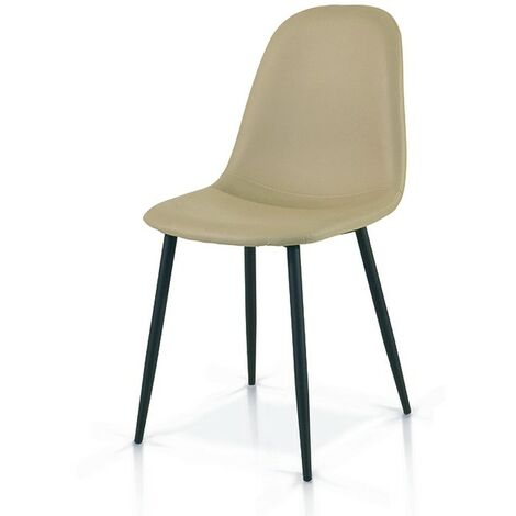 000327 - Sedia in ecopelle BEIGE con gambe verniciate NOCE mod. DENVER Set  da 2 pezzi 