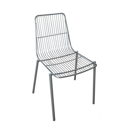 SEDIA IN METALLO VERNICIATO SILVER CON CUSCINO BIANCO