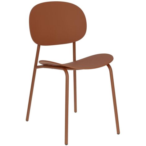Sedia in plastica color marrone con gambe in metallo