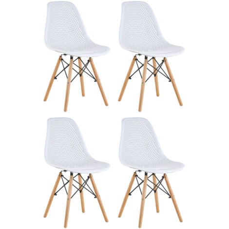 Sedia in Polipropilene Set gambe in legno SET da 4 sedie BIANCO design moderno sala da pranzo soggiorno cucina ufficio FINCH