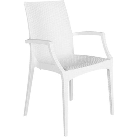 GRAND SOLEIL Sedia in Rattan Bistrot con braccioli Bianca