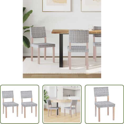 Sedia in rattan -  Sedia da pranzo 2 pcs Bianco Lavato 46 x 55 x 84 cm Rattan Kubu