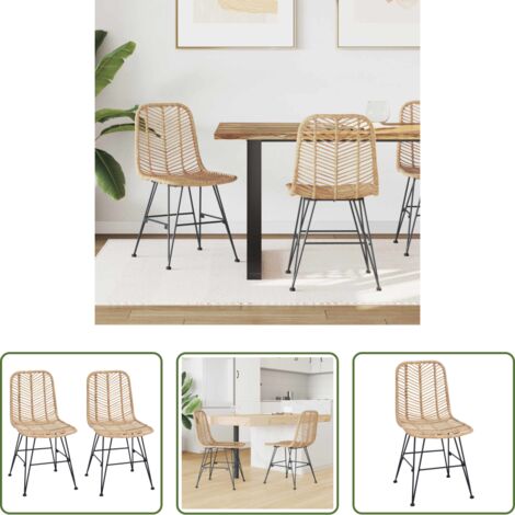 Sedia in rattan -  Sedia da pranzo 2 pcs Naturale 44 x 47 x 85 cm Rattan e Ferro