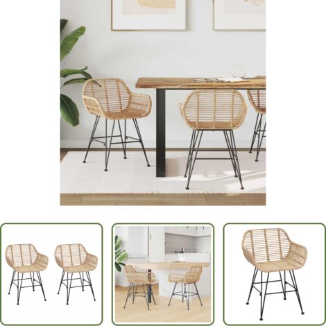 Sedia in rattan -  Sedia da pranzo 2 pcs Naturale 55 x 50 x 74 cm Rattan e Ferro