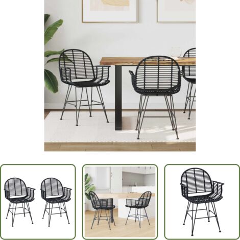 Sedia in rattan -  Sedia da pranzo 2 pcs Nero 44 x 44 x 74 cm Rattan e Ferro
