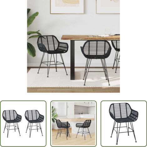 Sedia in rattan -  Sedia da pranzo 2 pcs Nero 55 x 50 x 74 cm Rattan e Ferro