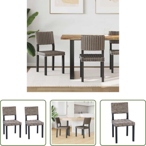 Sedia in rattan -  Sedia da pranzo 2 pcs Nero Lavato 46 x 55 x 84 cm Rattan Kubu