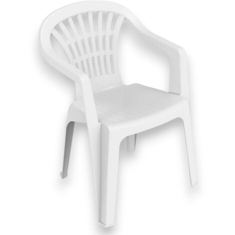 Sedia in resina bianca impilabile da giardino con braccioli Lyra