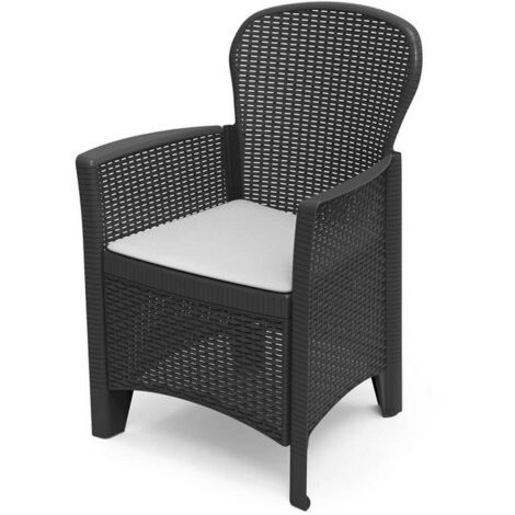 Sedia in resina con cuscino Poltrona antracite per interno esterno da balcone terrazza giardino pub bar hotel