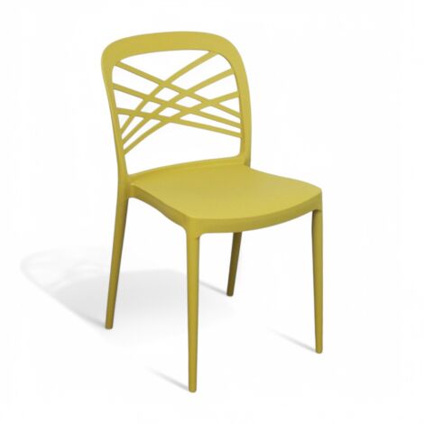 Sedia in resina senza braccioli con schienale design intrecciato impilabile per giardino Harmoni -  Giallo