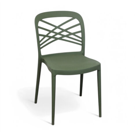 Sedia in resina senza braccioli con schienale design intrecciato impilabile per giardino Harmoni - Verde