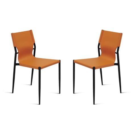 Sedia in simil cuoio Arancio con struttura in metallo Nero SVEVA 2 sedie