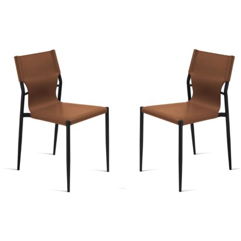 Sedia in simil cuoio Marrone con struttura in metallo Nero SVEVA 2 sedie