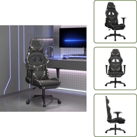 Sedia in similpelle - vidaXL Sedia da Gaming con Poggiapiedi Nero e Mimetico in Similpelle - Sedia ergonomica