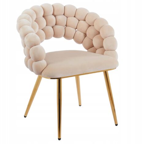 Sedia in velluto beige intrecciato con gambe dorate di Firnitex Glamour