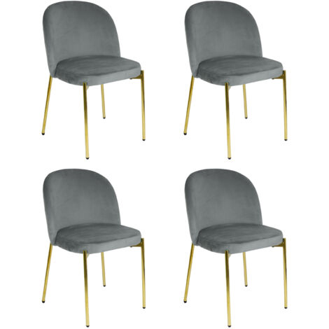 Sedia in Velluto con Gambe Oro Chiara Sedie in Metallo Dorato Poltroncina con Seduta Imbottita per Sala da Pranzo Salotto Soggiorno Design Moderno 4 SEDIE CHIARA GRIGIO / ORO