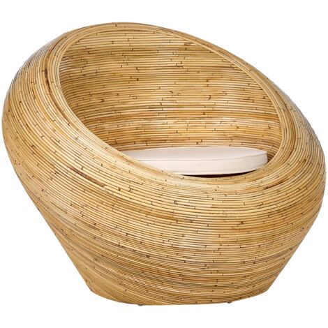 Sedia in vimini per esterni e interni in rattan naturale con cuscino beige Maiori