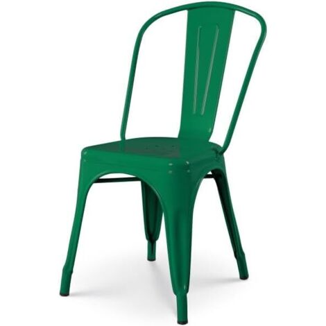 Sedia industriale in metallo color verde abete con finitura laccata lucida