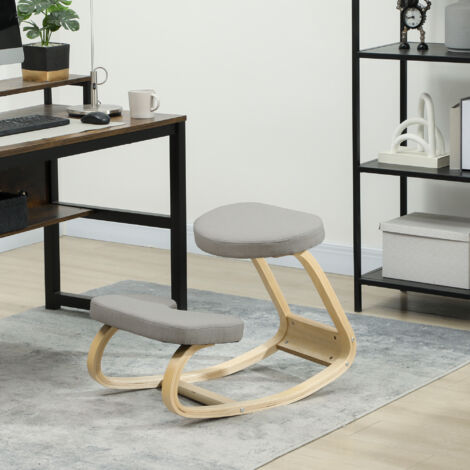 Sedia Inginocchiatoio con Movimento a Dondolo, Sedia Ergonomica Posturale in Tessuto Effetto Lino e Legno di Betulla, 50x73x55 cm, Grigio Chiaro