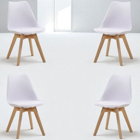 Sedia Kaira bianco con seduta ecopelle e gambe in legno - 4 pezzi