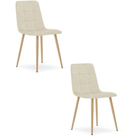 Sedia KARA - velluto beige chiaro / gambe color legno x 2