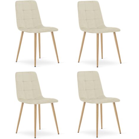 Sedia KARA - velluto beige chiaro / gambe color legno x 4