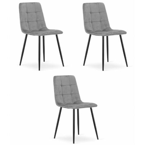 Sedia KARA - velluto grigio chiaro / gambe nere x 3