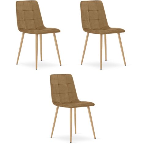 Sedia KARA - velluto marrone / gambe color legno x 3