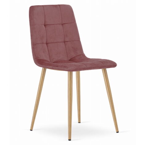Sedia KARA - velluto rosa / gambe color legno x 1