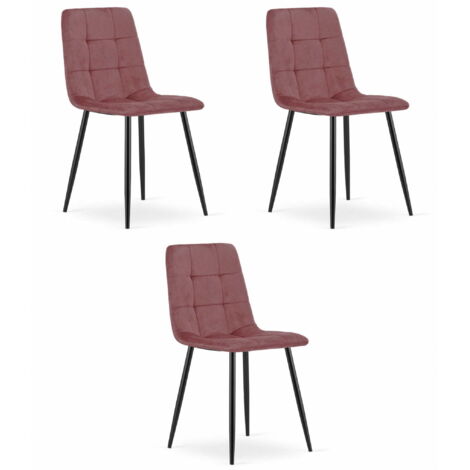 Sedia KARA - velluto rosa / gambe nere x 3