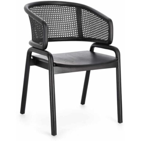 Sedia "Keith" con legno teak, per arredo interno con braccioli, 54,5 x 60,5 x h 83 cm -Nero / Confezione da 1 pezzo