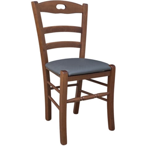 Sedia legno loris noce scuro con seduta imbottita similpelle grigio antracite