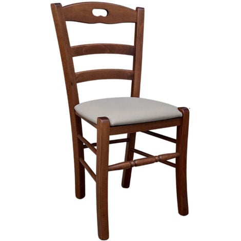 Sedia legno loris noce scuro con seduta imbottita similpelle grigio tortora