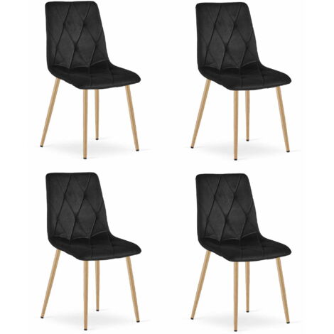 Sedia LIBRA - velluto nero / gambe color legno x 4