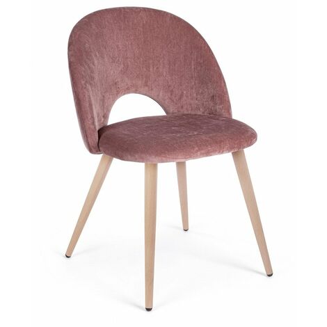 Sedia Linzey con gambe in acciaio verniciate effetto legno naturale, per arredo interno 53 x 60 x h 82 cm -Rosa / Confezione da 4 pezzi