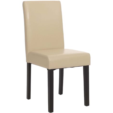 Sedia Littau pelle soggiorno cucina sala da pranzo 43x56x90cm avorio piedi scuri