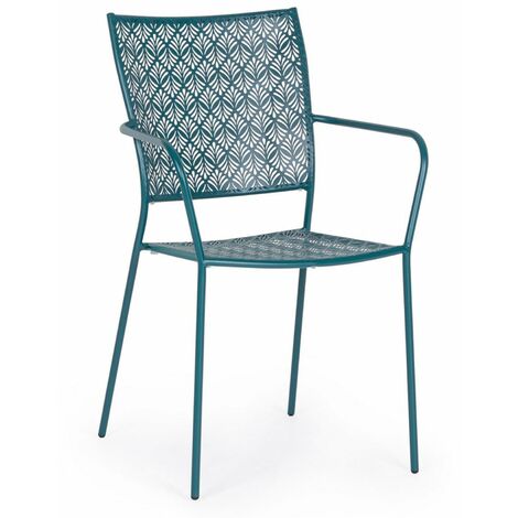Sedia Lizette con braccioli in acciaio trattato per esterno, impilabile, struttura in acciaio -Blu / Confezione da 2 pezzi