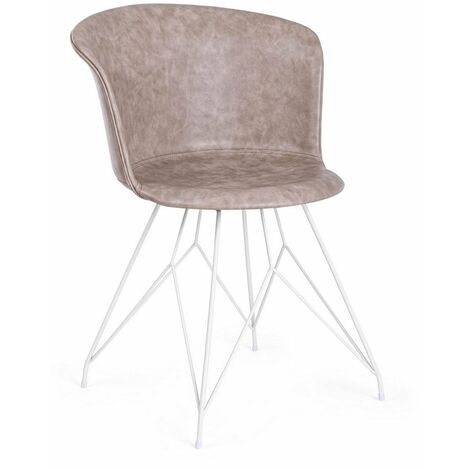Sedia Loft con gambe in acciaio verniciato a polvere epossidica, per arredo interno 56 x 54 x h 76 cm -Bianco / Beige / Confezione da 2 pezzi