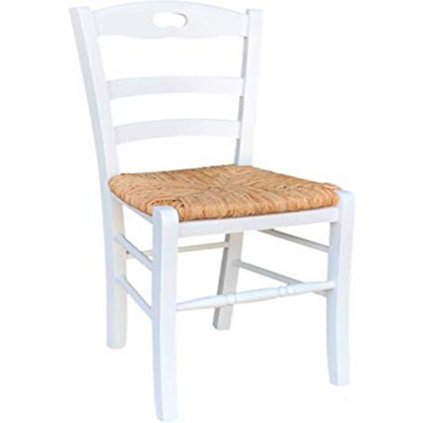 Sedia LOIRE in legno massello con seduta in paglia LACCATO BIANCO